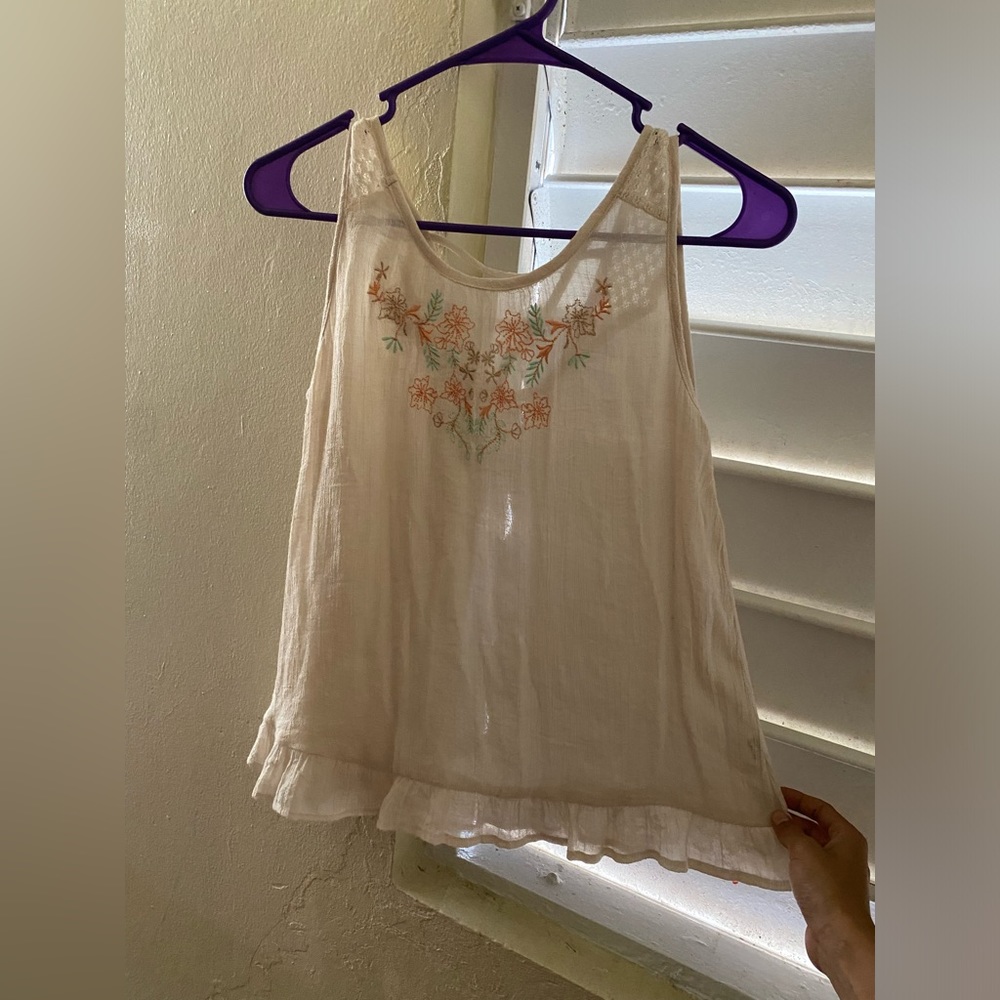 Beige white top